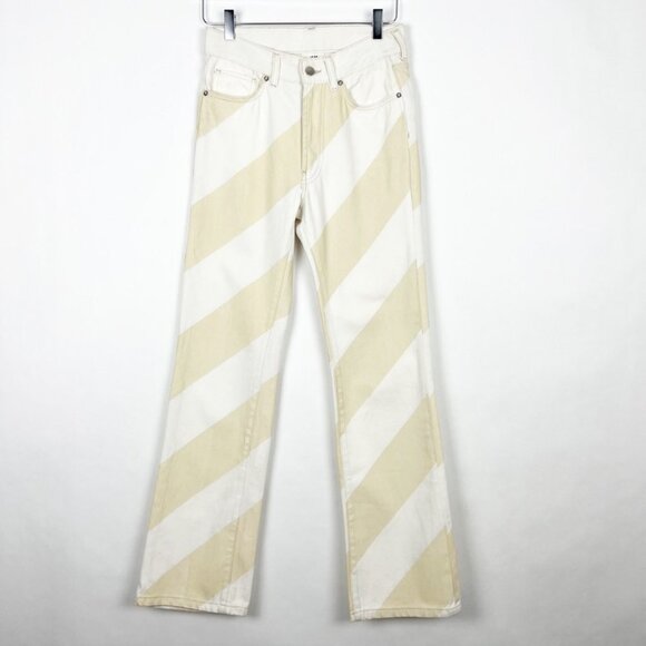 H&M Studio Collection Straight Slim Jeans. Light Beige Striped. Size 2 - Picture 2 of 15